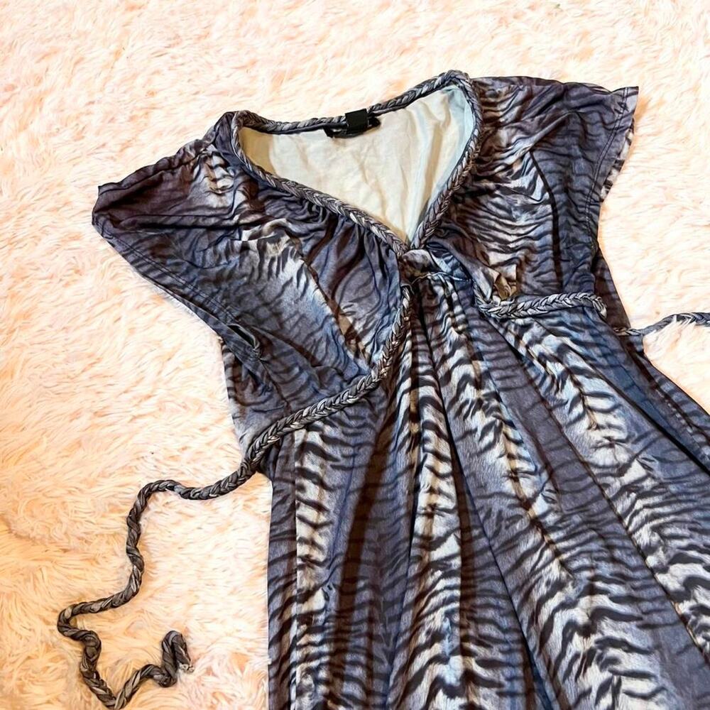 Vintage Y2K Club Tiger Print Trashy Rave Babydoll Jersey Shore Mini Dress - Picture 3 of 6